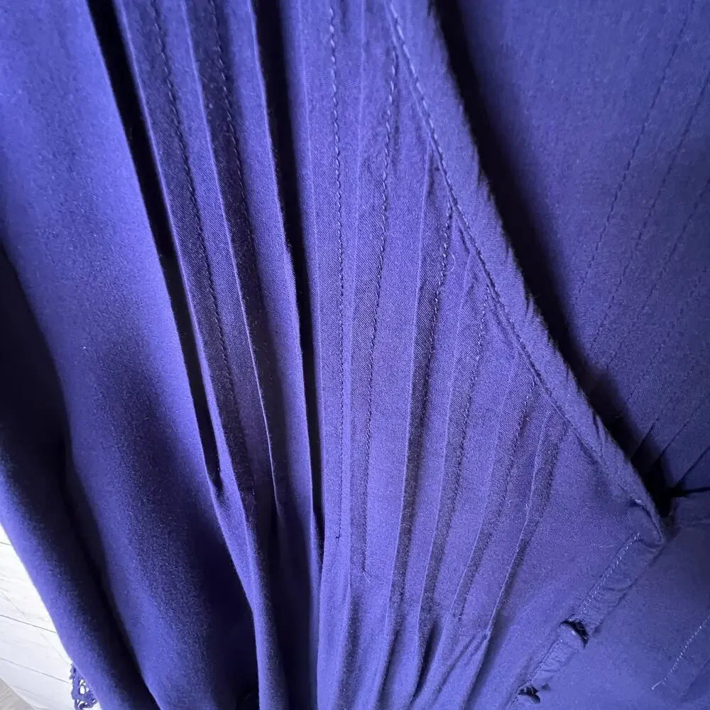 Solitaire Blouse Womens Size 2X Navy Blue Pintuck Button Down Embroidery Boho - Picture 9 of 15